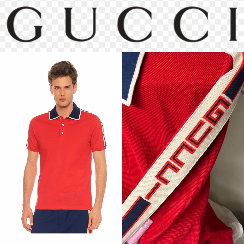 Gucci Logo Men's Red Polo with Navy Accents